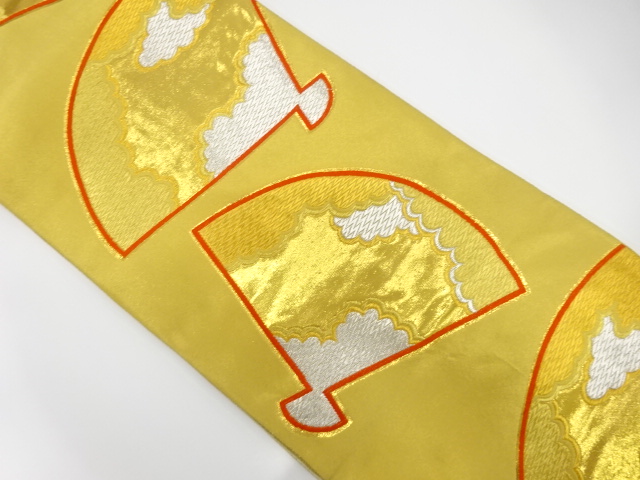 アンティーク　扇に雲取り模様織り出し袋帯(着用可)